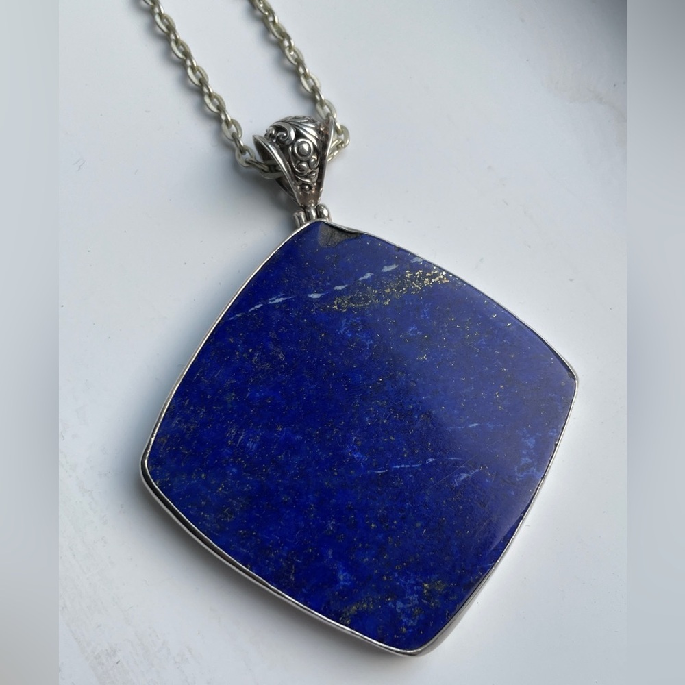 Large statement pendant of LAPIS LAZULI crystal gemstone witchy necklace w chain